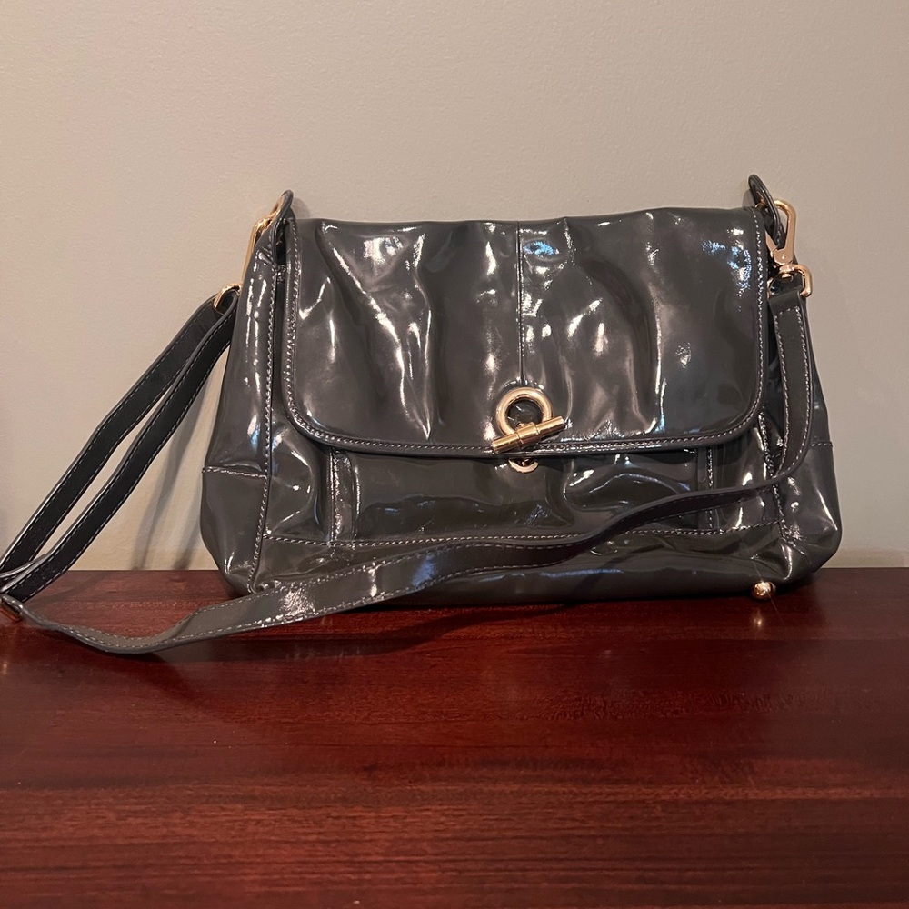 J. Crew Patent Leather Charcoal Shoulder Bag